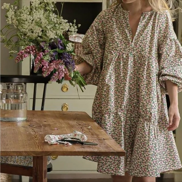 H&M A line cotton floral puff sleeve dress - Picture 11 of 12